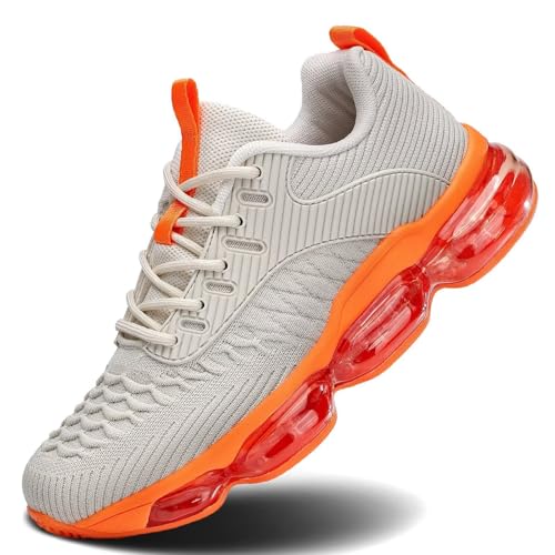 1 Gris Naranja Color Zapatillas Deportivas Mujer con Cámara de Aire Transpirable
