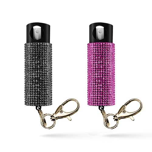 Black/Pink - 2Pack Color Llavero De Gas Pimienta Elegante – Alcance De 16 Pies