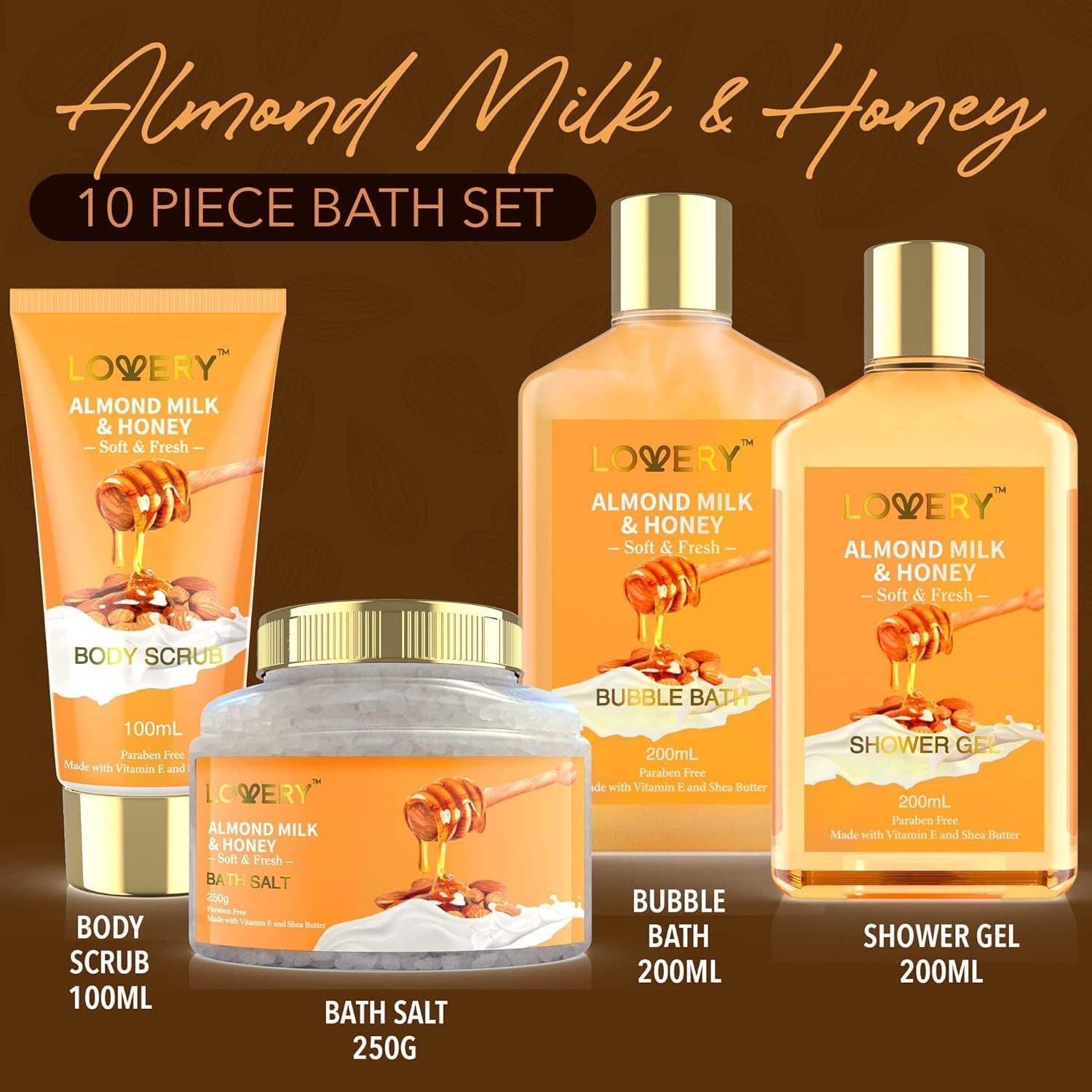 Set De Spa Y Cuidado Corporal 10 Piezas Almendra Y Miel