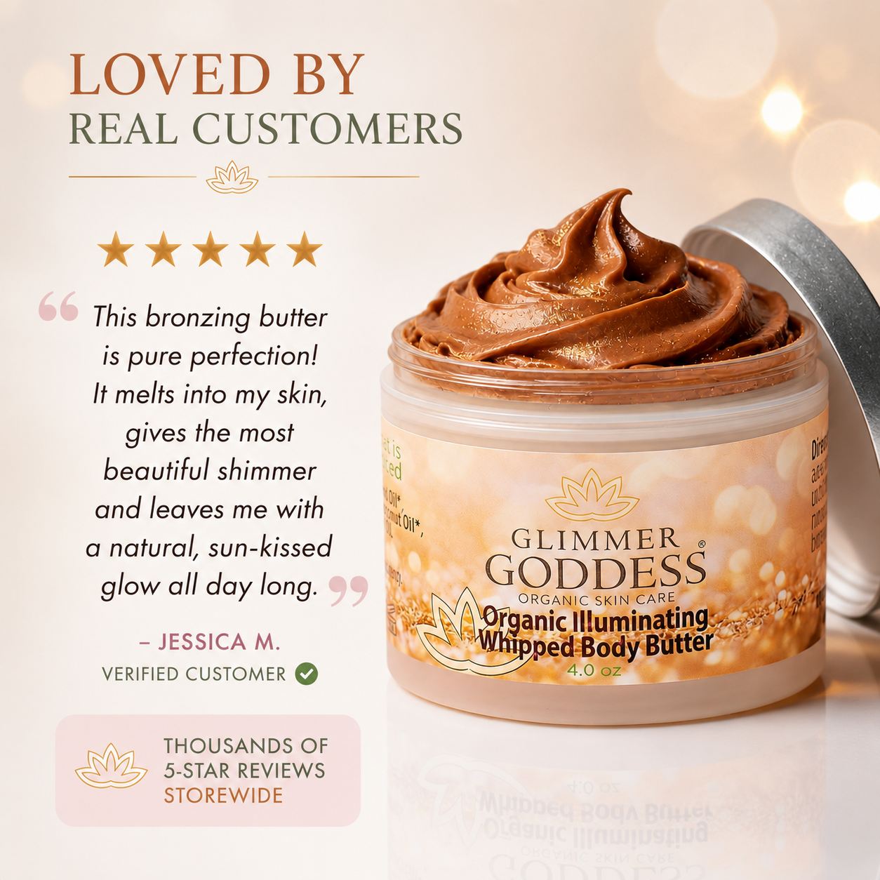 Organic Whipped Bronzing Body Butter – Shimmering Body Moisturizer with Instant Bronze Glow