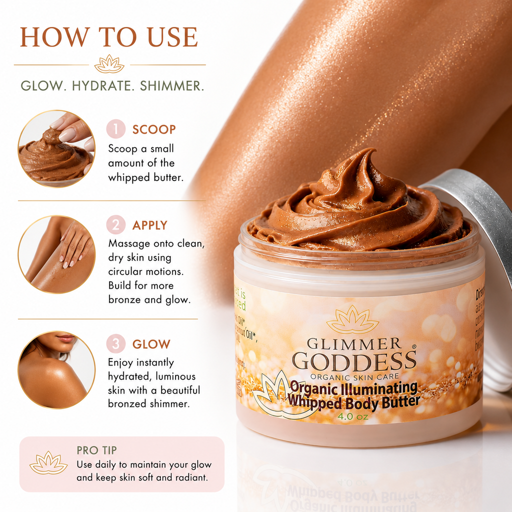 Organic Whipped Bronzing Body Butter – Shimmering Body Moisturizer with Instant Bronze Glow