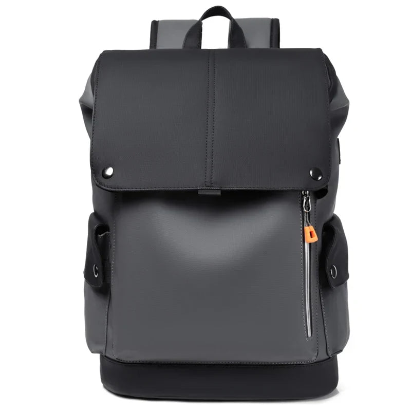 Mochila Impermeable de Cuero PU para Laptop Gris – Puerto USB Integrado